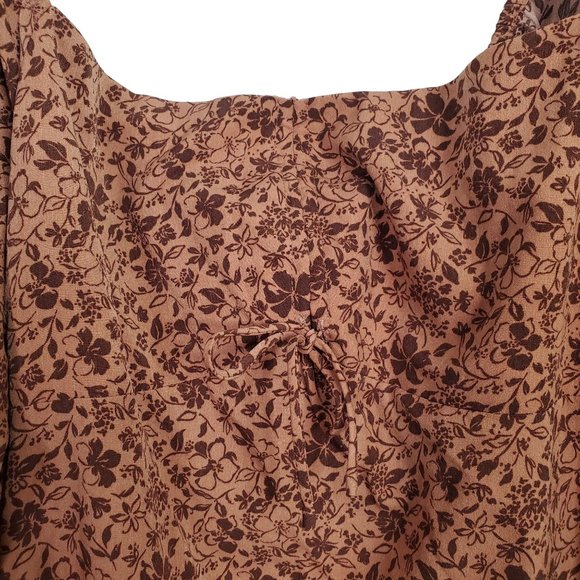 Lush NWT Size L Dress Mini Smocked Cutout Back Puff Sleeve Woodland Floral Rust - Picture 9 of 11